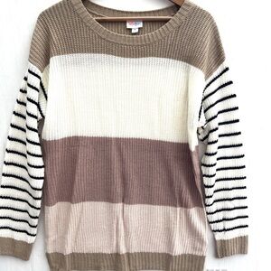 LuLaRoe Mariah -Beige and White Striped Sweater